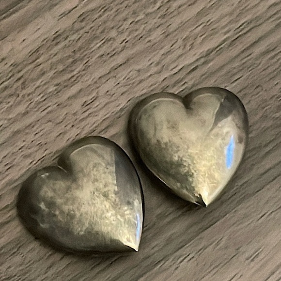 Vintage Sterling Silver Puffy Heart Clip On Earrings Minimalist Polished Design